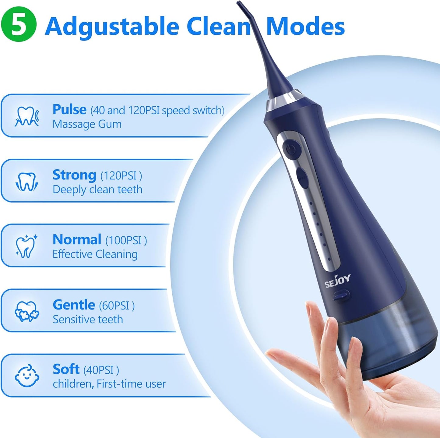 Oral Dental Water Flosser 8 Nozzles 5 Modes 270Ml Tank