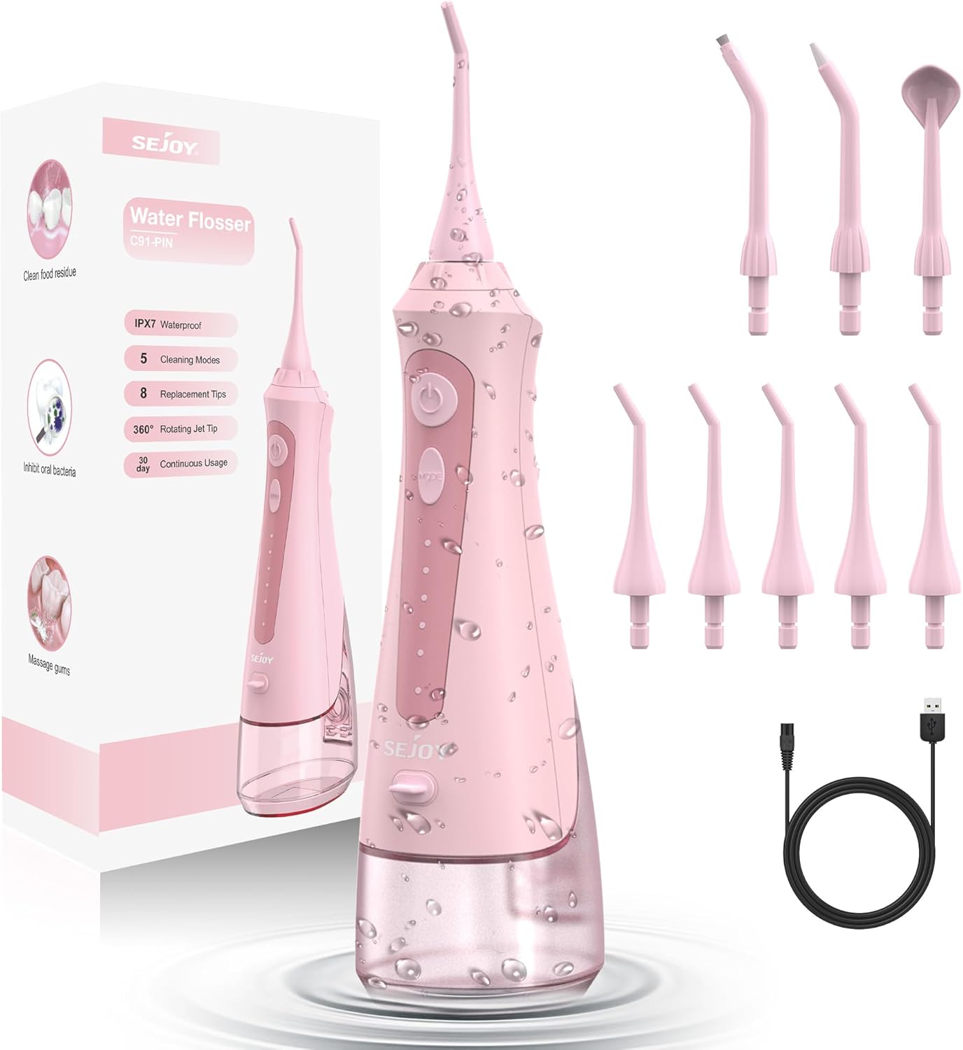 Oral Dental Water Flosser 8 Nozzles 5 Modes 270Ml Tank