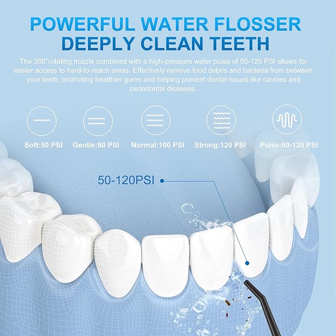 Oral Dental Water Flosser 8 Nozzles 5 Modes 270Ml Tank